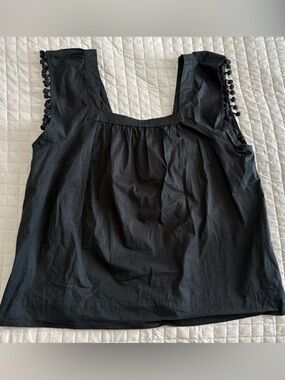 J. Crew Factory Black Pom-Trim Sleeveless Top